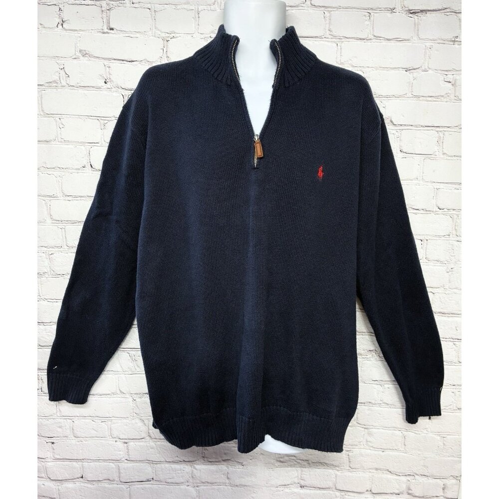 Polo by Ralph Lauren Men's Pullover 1/4 Zip Sweater Navy Blue Cotton Sz 2X